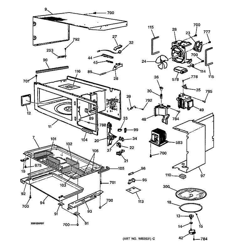 MICROWAVE BODY PARTS Diagram and Parts List for JTP95BW1BB  General Electric Microwave Oven Combo
