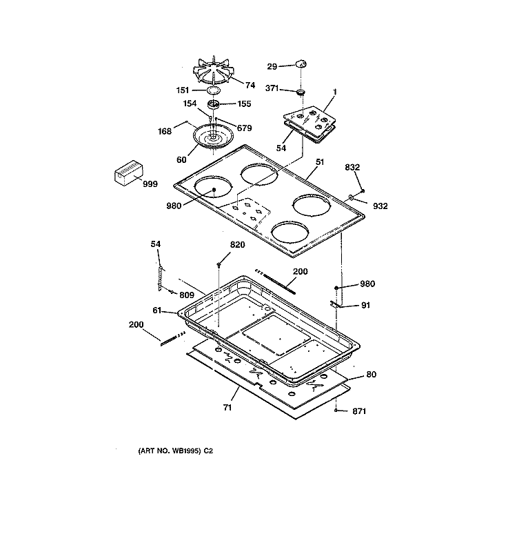 COOKTOP Diagram and Parts List for JGP626WEV3WW  General Electric Cooktop