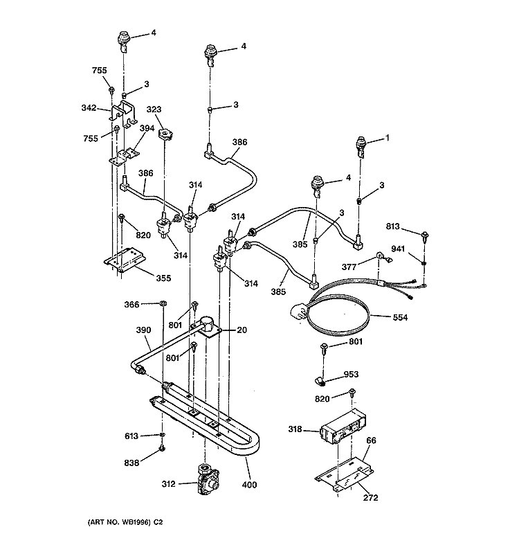 GAS & BURNER PARTS Diagram and Parts List for JGP626WEV3WW  General Electric Cooktop