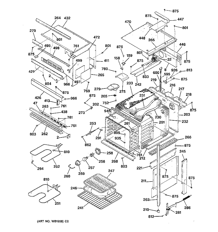 OVEN BODY Diagram and Parts List for JKP69WW1WW  General Electric Microwave Oven Combo