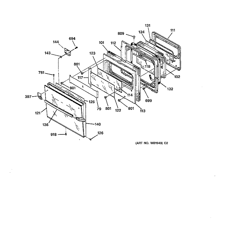 OVEN DOOR Diagram and Parts List for JKP69WW1WW  General Electric Microwave Oven Combo