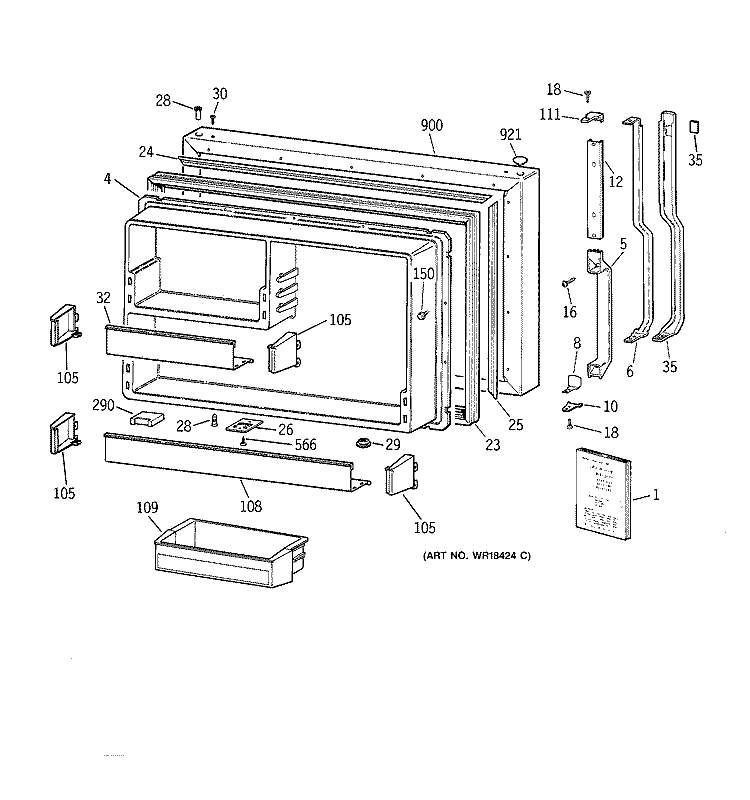 FREEZER DOOR Diagram and Parts List for TBH19ZAZERWW  General Electric Refrigerator