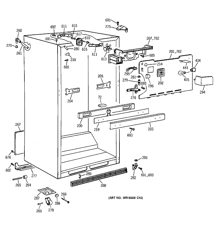 CABINET PARTS Diagram and Parts List for TBH19ZAZERWW  General Electric Refrigerator