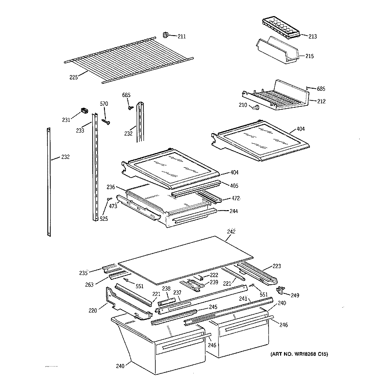 SHELF PARTS Diagram and Parts List for TBH19ZAZERWW  General Electric Refrigerator