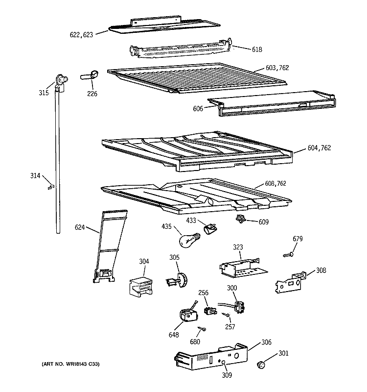 COMPARTMENT SEPARATOR PARTS Diagram and Parts List for TBH19ZAZERWW  General Electric Refrigerator