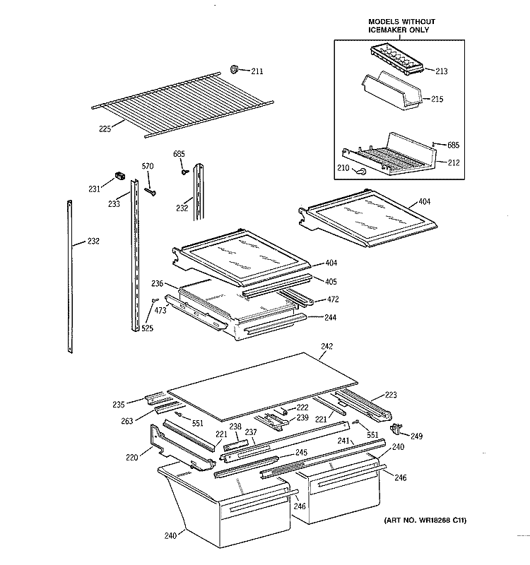 SHELF PARTS Diagram and Parts List for TBX22VAZBRWW  General Electric Refrigerator
