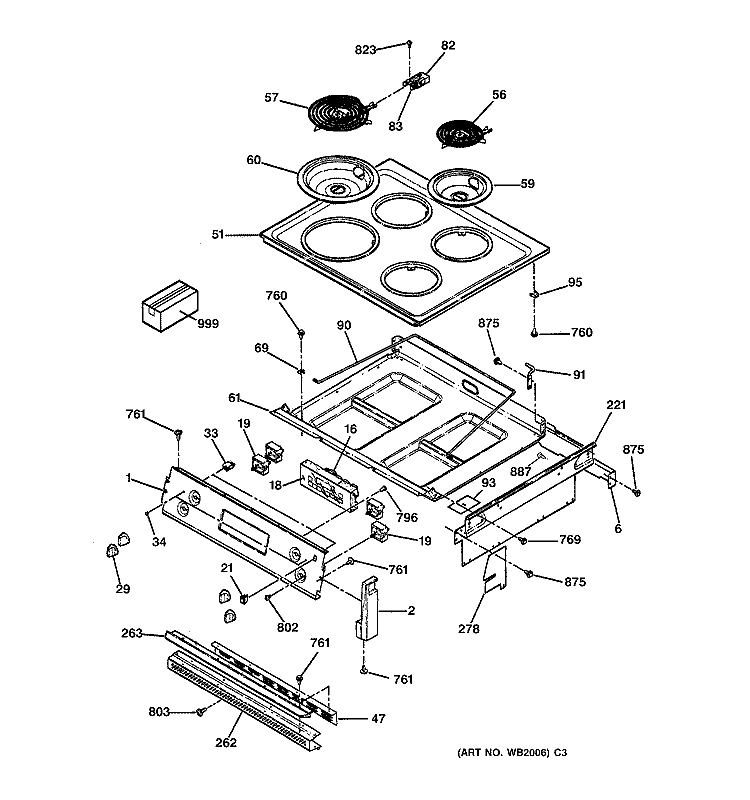 COOKTOP Diagram and Parts List for JMP28BW2WH  General Electric Range