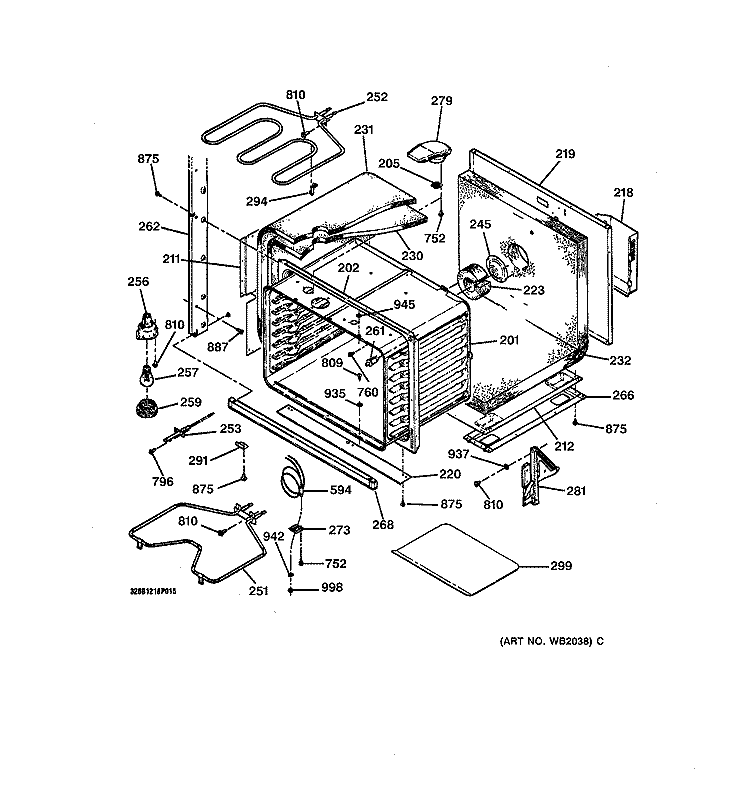 LOWER BODY Diagram and Parts List for ZET757BW2BB  General Electric Wall Oven