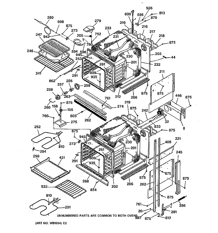 BODY PARTS Diagram and Parts List for ZEK757BW2BB  General Electric Wall Oven