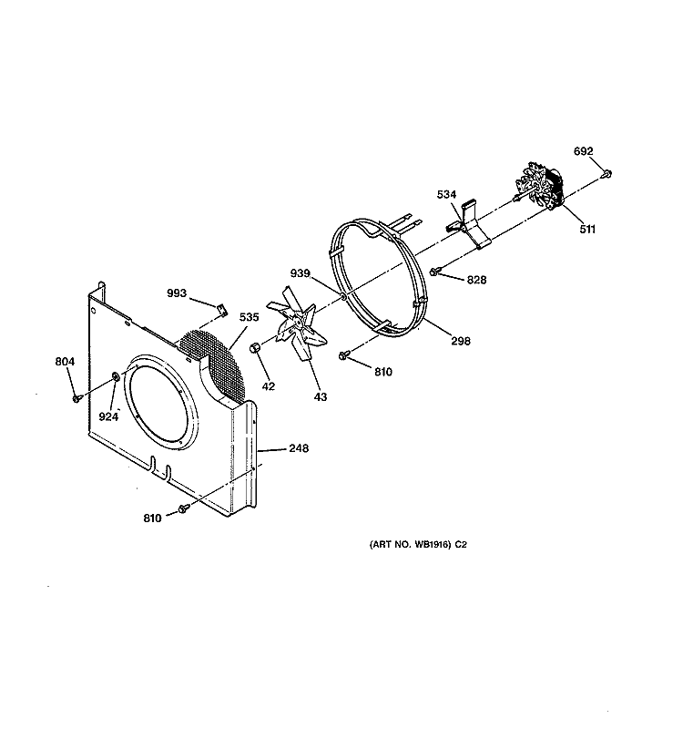 CONVECTION FAN Diagram and Parts List for ZEK757BW2BB  General Electric Wall Oven