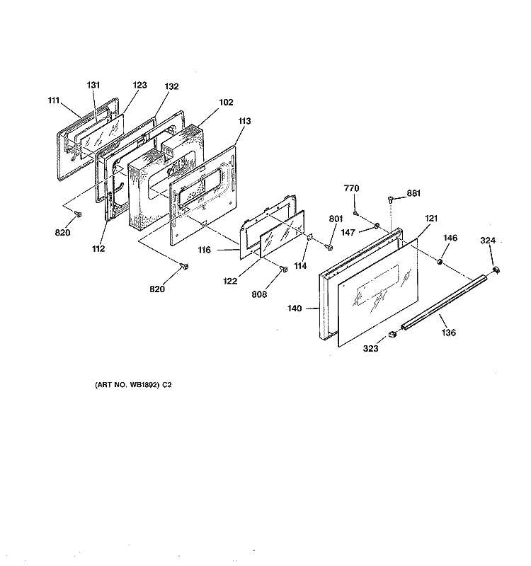 OVEN DOOR Diagram and Parts List for RF725GT1BG  Hotpoint Range