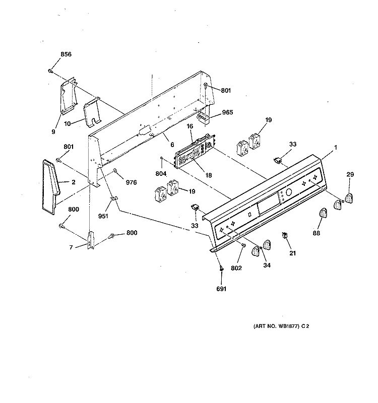 CONTROL PANEL Diagram and Parts List for RB756GT3WW  Hotpoint Range