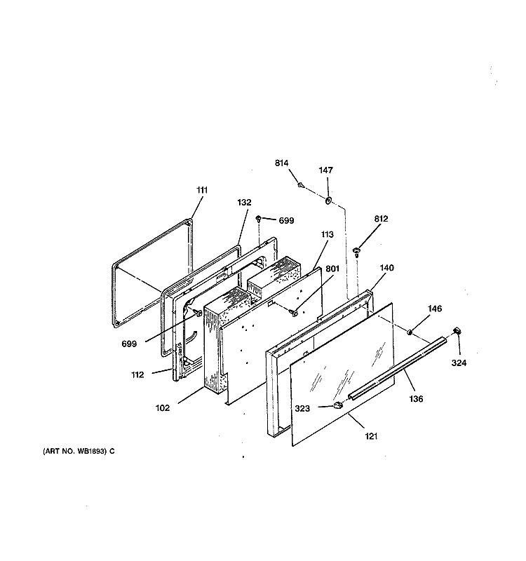 OVEN DOOR Diagram and Parts List for RB756GT3WW  Hotpoint Range