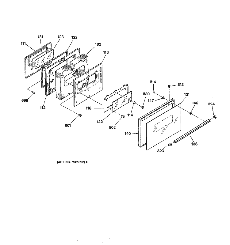 OVEN DOOR Diagram and Parts List for RB757GT3WH  Hotpoint Range