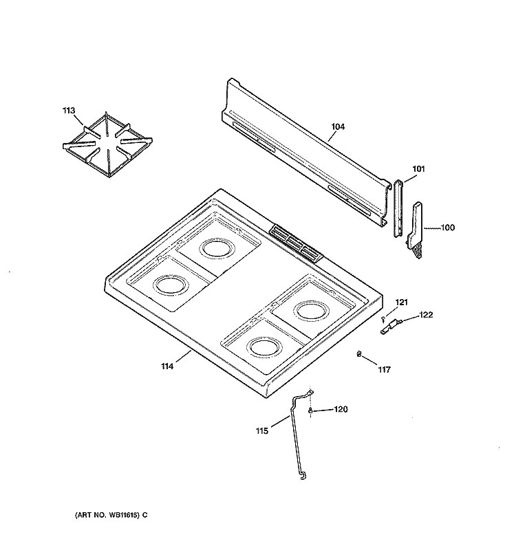 COOKTOP Diagram and Parts List for RGB508BEW1WH  Hotpoint Range