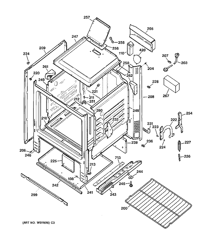 BODY PARTS Diagram and Parts List for RGB508BEW1WH  Hotpoint Range