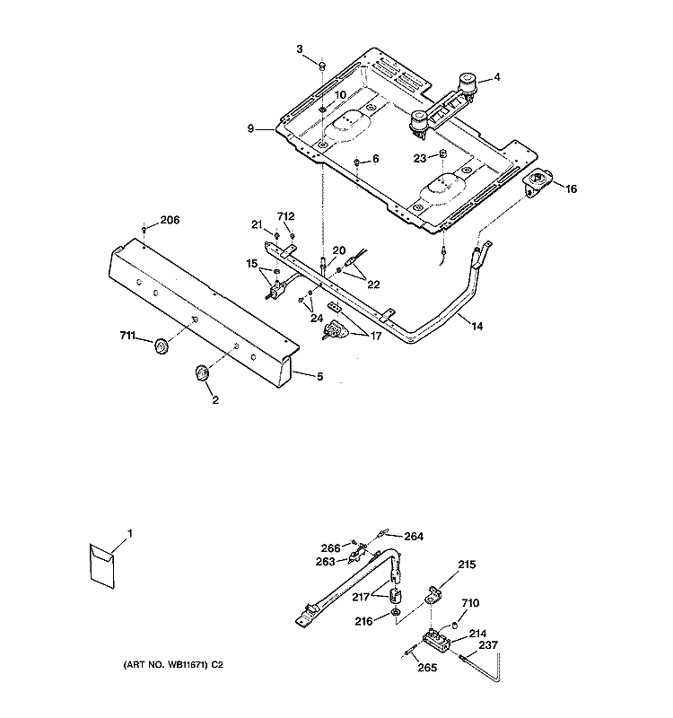 GAS & BURNER PARTS Diagram and Parts List for RGB508BPW1AD  Hotpoint Range