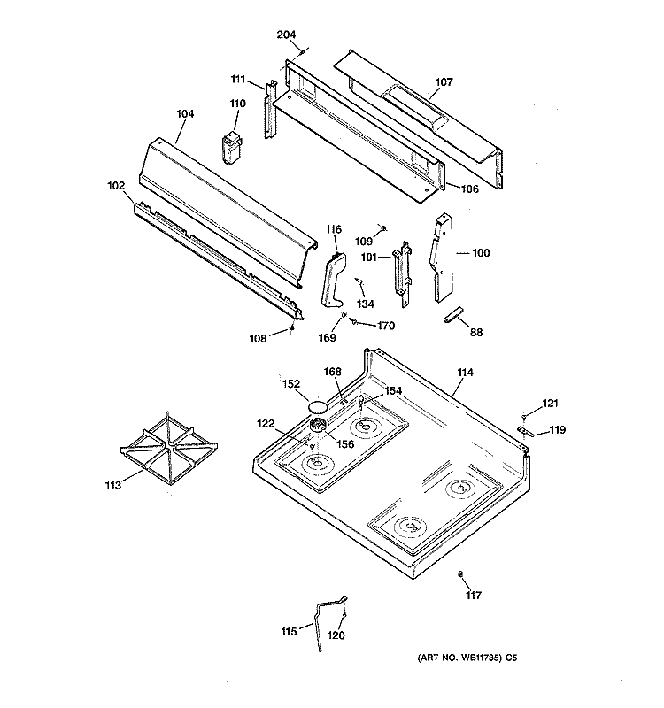COOKTOP Diagram and Parts List for RGB530BEW1WH  Hotpoint Range