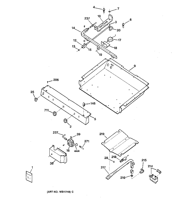 GAS & BURNER PARTS Diagram and Parts List for RGB535GEV3AD  Hotpoint Range