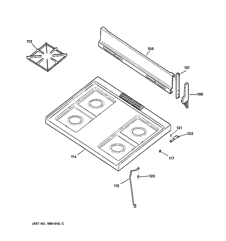 COOKTOP Diagram and Parts List for RGB508ET4WH  Hotpoint Range