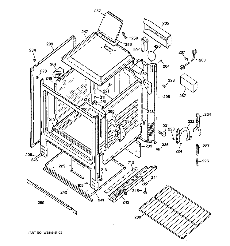 BODY PARTS Diagram and Parts List for RGB508ET4WH  Hotpoint Range