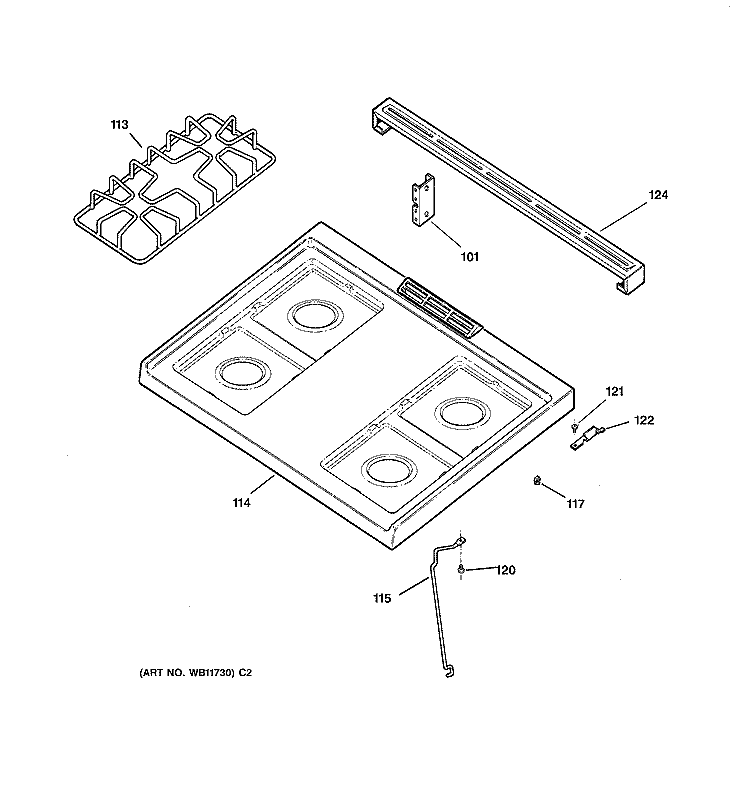 COOKTOP Diagram and Parts List for RGB501PPW1WH  Hotpoint Range