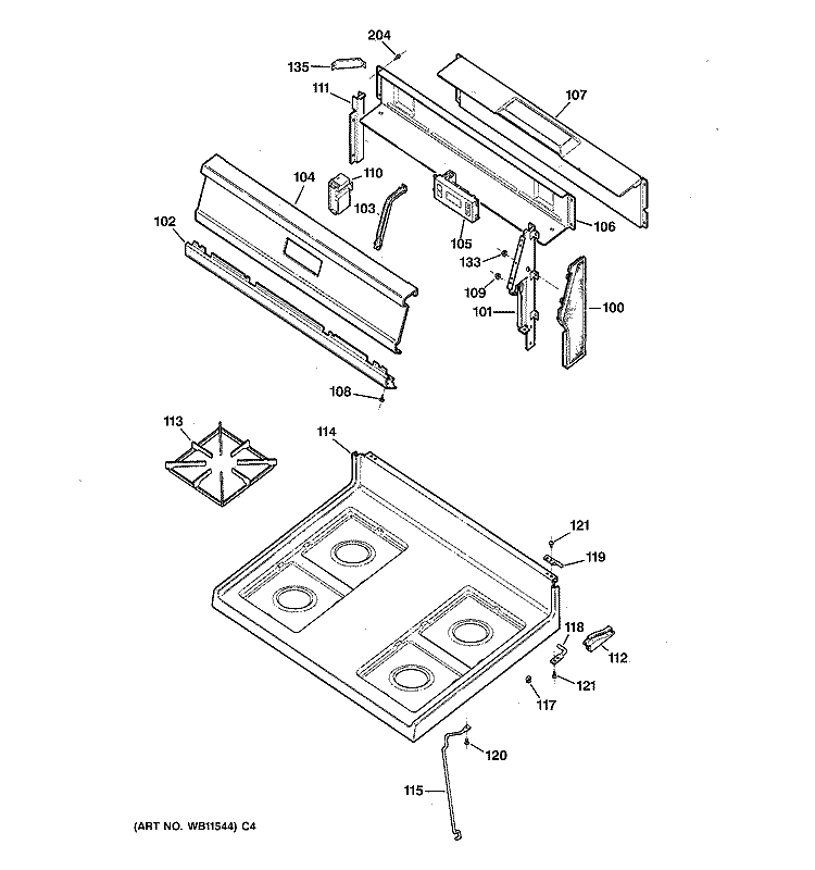 COOKTOP Diagram and Parts List for RGB528GEV3WH  Hotpoint Range
