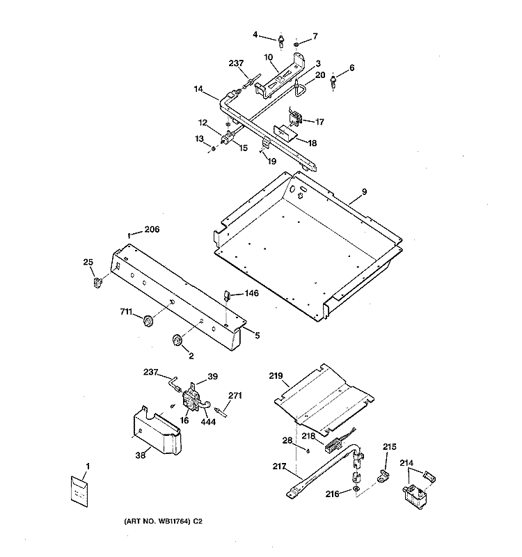 GAS & BURNER PARTS Diagram and Parts List for RGB533WEW2WW  Hotpoint Range