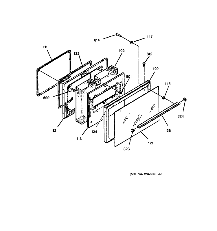 DOOR Diagram and Parts List for RB787WT1WW  Hotpoint Range