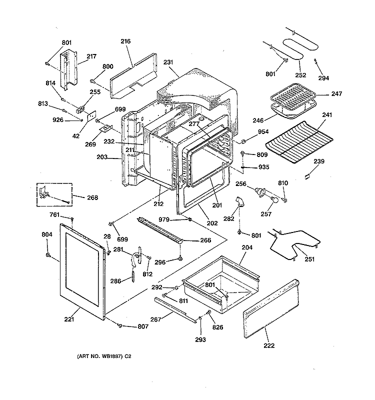 BODY PARTS Diagram and Parts List for RB557GV3WH  Hotpoint Range