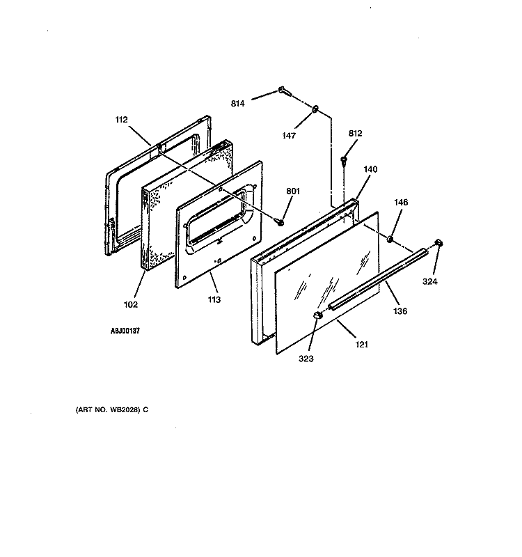 DOOR Diagram and Parts List for RB557GV3WH  Hotpoint Range