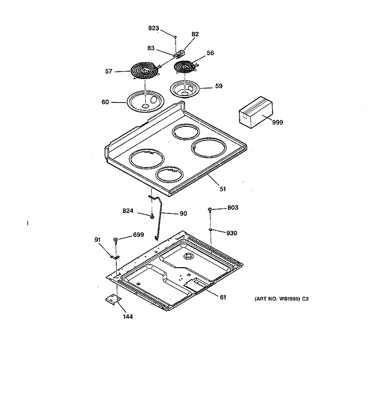 COOKTOP Diagram and Parts List for RB754GY1WH  Hotpoint Range