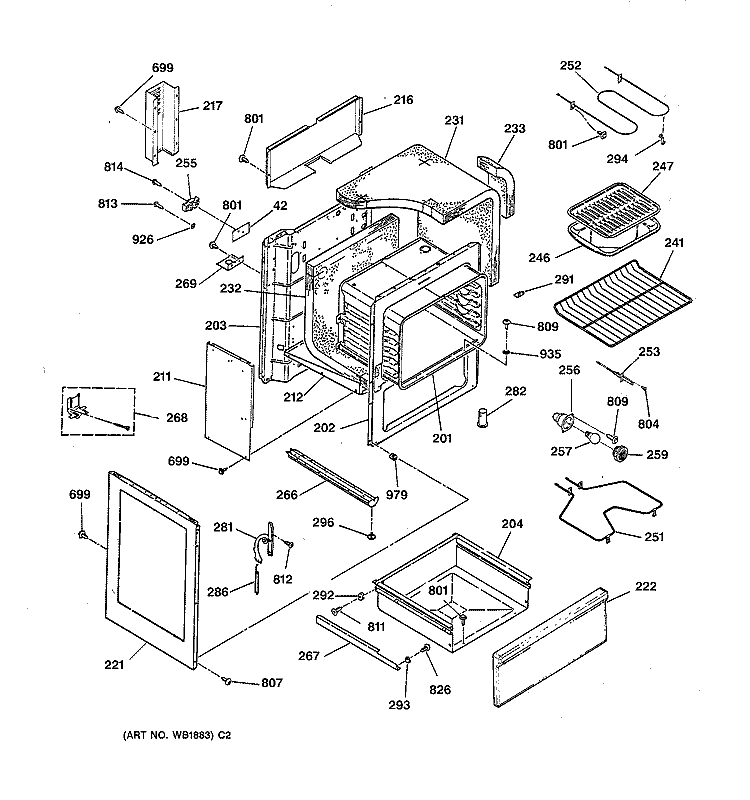 BODY PARTS Diagram and Parts List for RB754GY1WH  Hotpoint Range