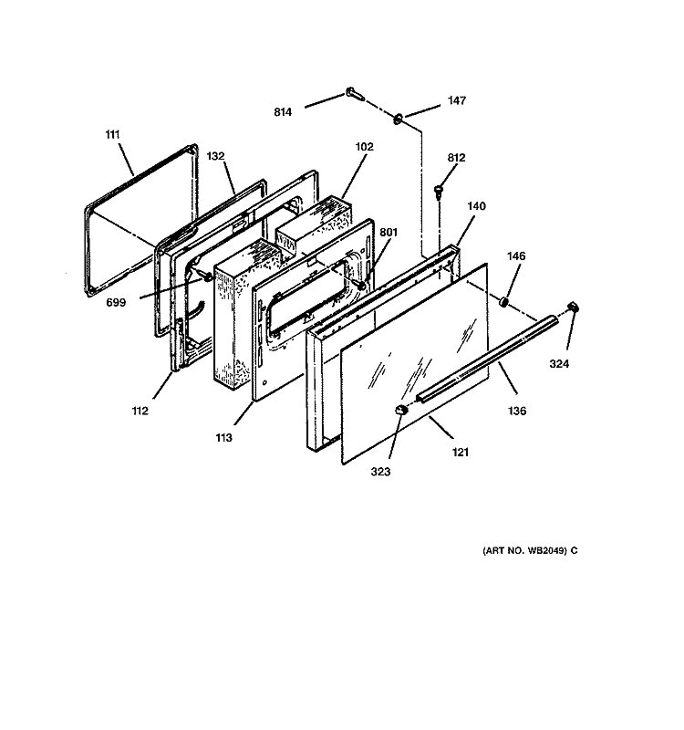 DOOR Diagram and Parts List for RB754GY1WH  Hotpoint Range