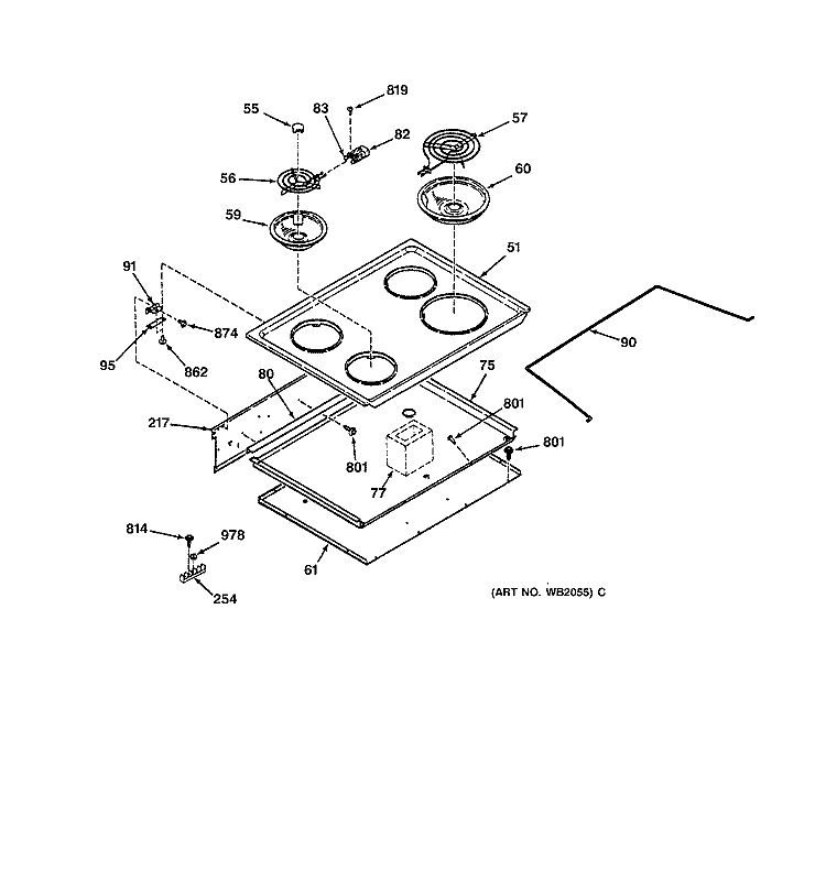 COOKTOP Diagram and Parts List for RF512GL2  Hotpoint Range