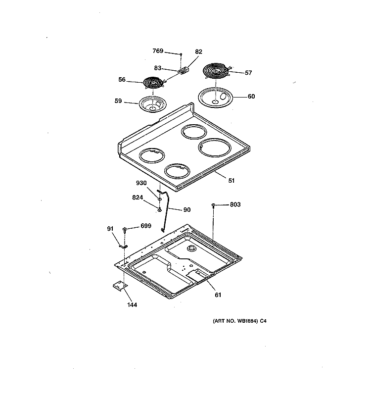 COOKTOP Diagram and Parts List for RB754PY1AD  Hotpoint Range