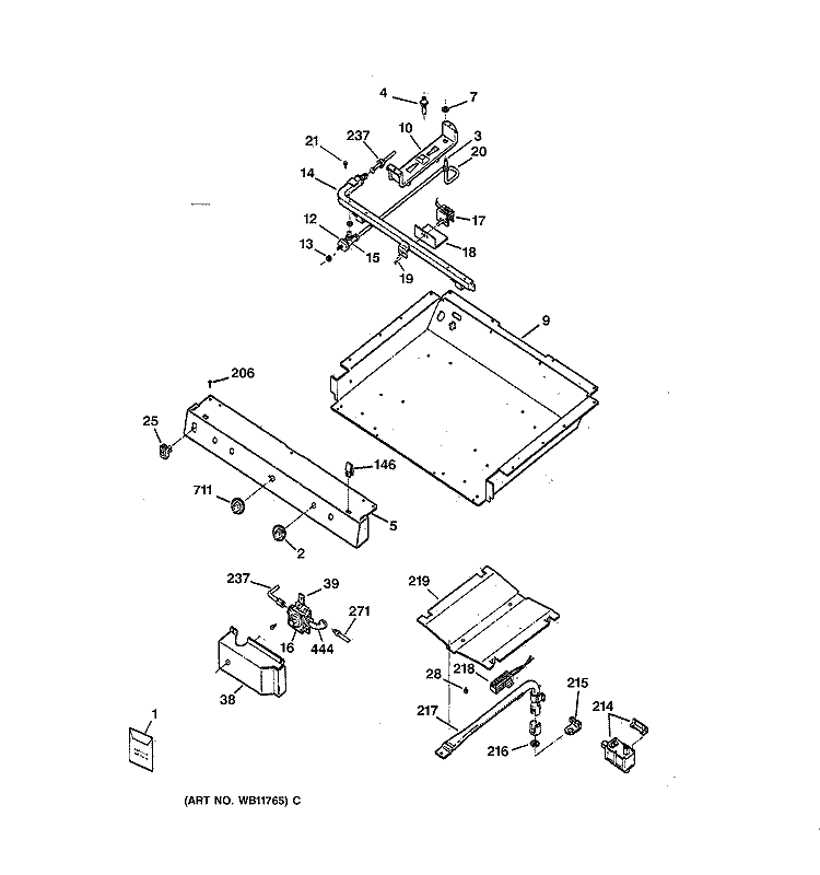 GAS & BURNER PARTS Diagram and Parts List for RGB530BEW3AD  Hotpoint Range