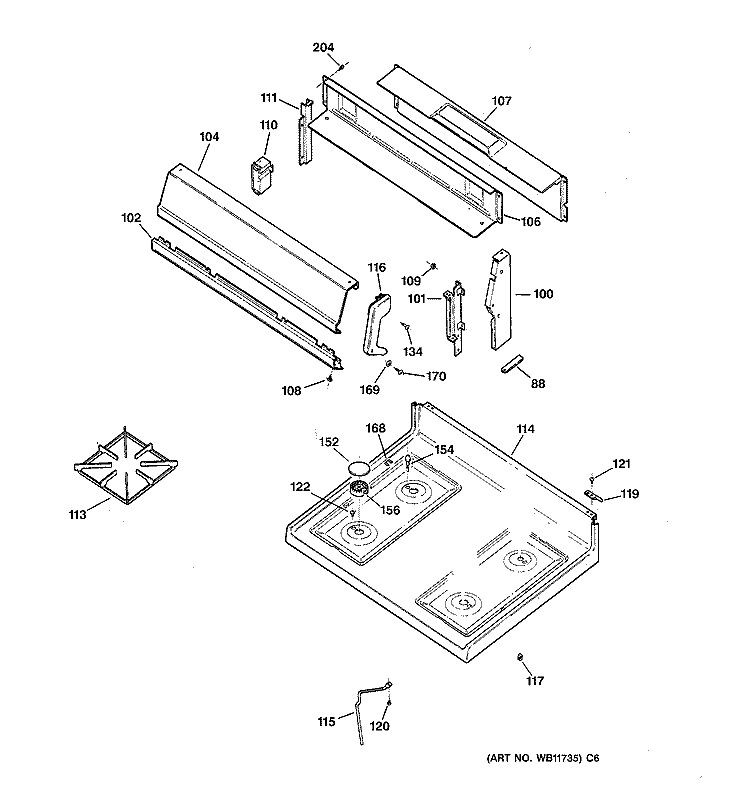COOKTOP Diagram and Parts List for RGB530BEW3AD  Hotpoint Range
