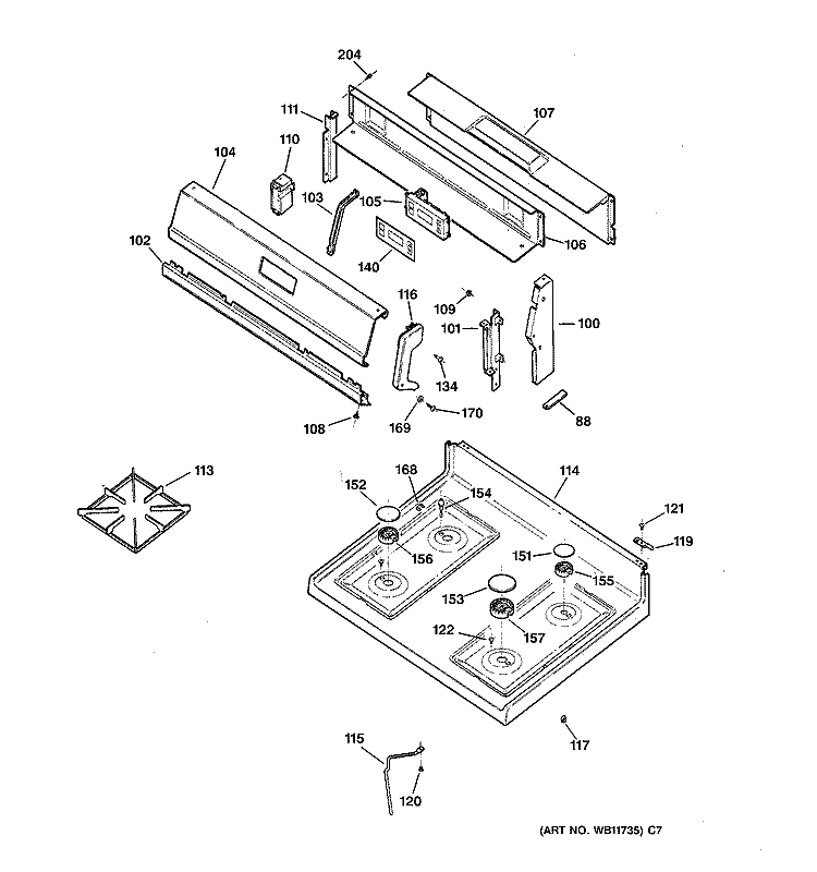 COOKTOP Diagram and Parts List for RGB532BEW3WH  Hotpoint Range