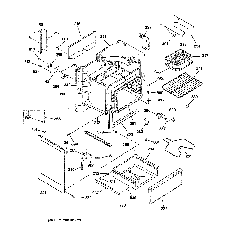 BODY PARTS Diagram and Parts List for RB557GY1AD  Hotpoint Range