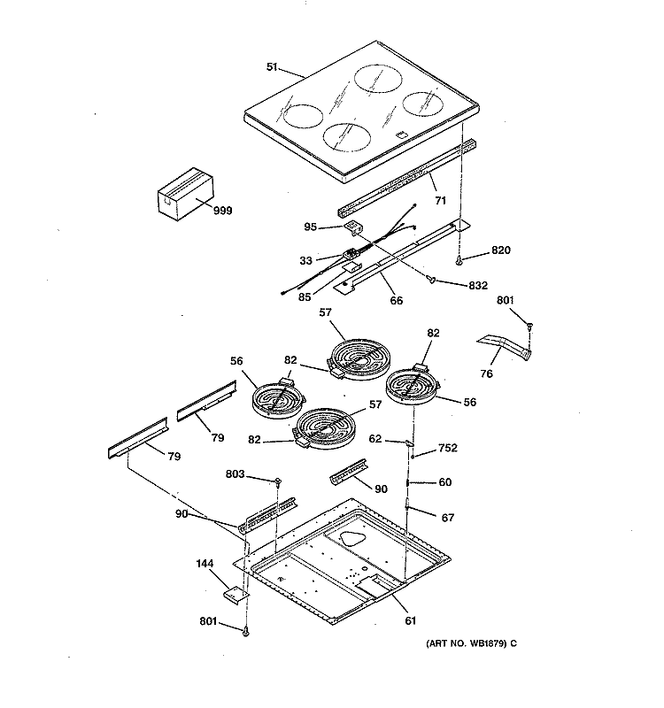 COOKTOP Diagram and Parts List for RB787WY1WW  Hotpoint Range