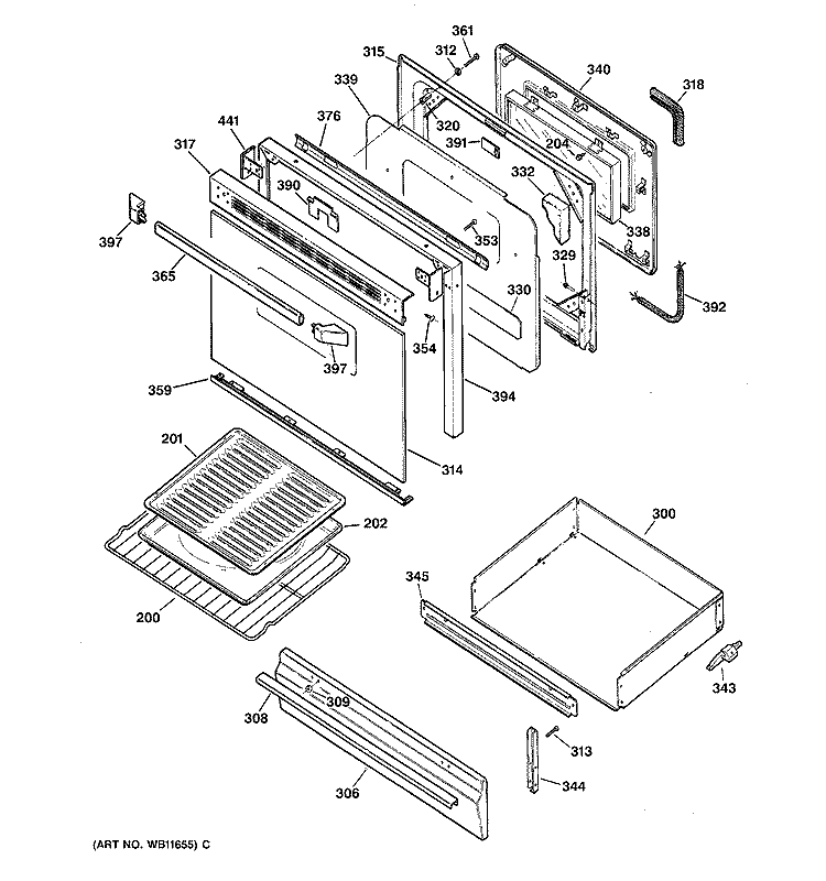 DOOR & DRAWER PARTS Diagram and Parts List for RGB750SEY1WW  Hotpoint Range