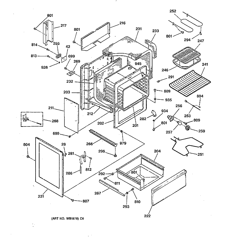 BODY PARTS Diagram and Parts List for RB787GY2BB  Hotpoint Range