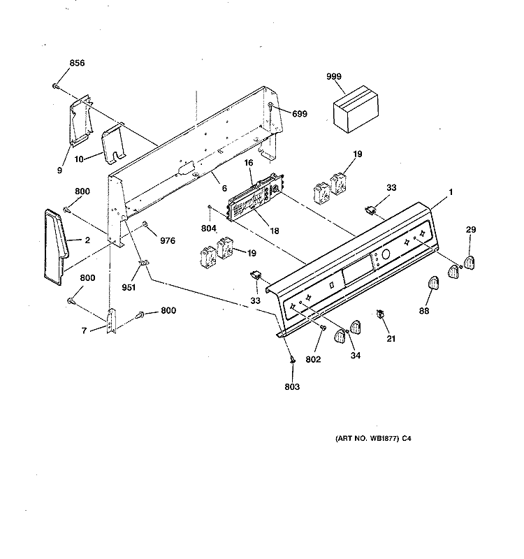 CONTROL PANEL Diagram and Parts List for RB755GT4WH  Hotpoint Range