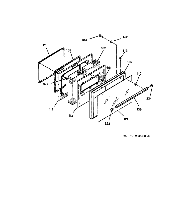 DOOR Diagram and Parts List for RB755GT4WH  Hotpoint Range