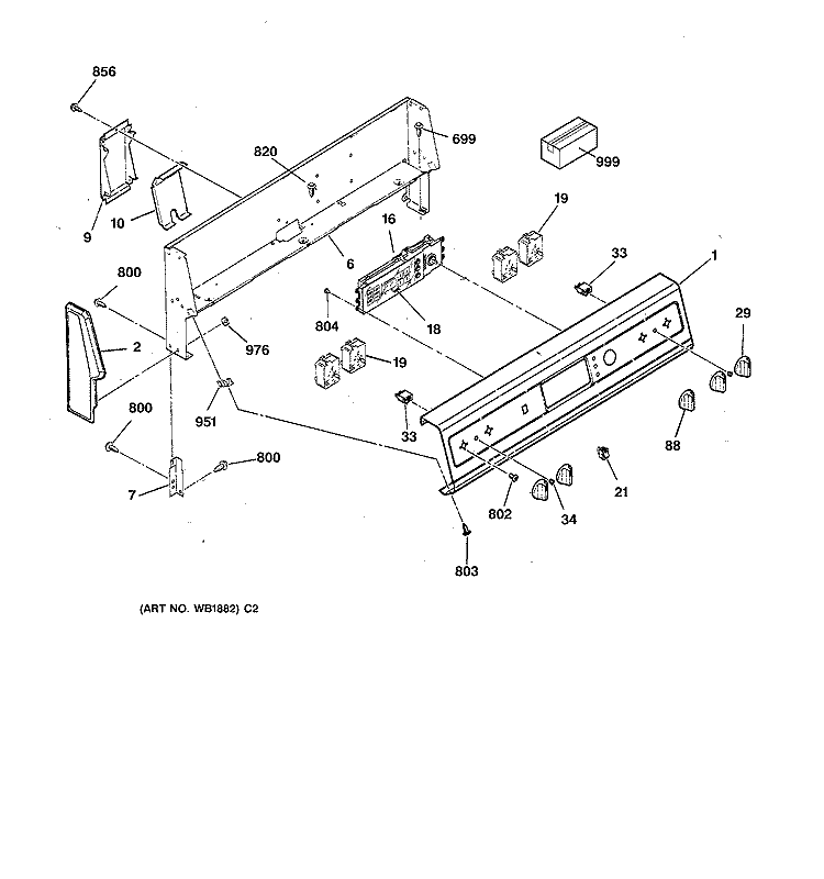 CONTROL PANEL Diagram and Parts List for RB754GY2AD  Hotpoint Range