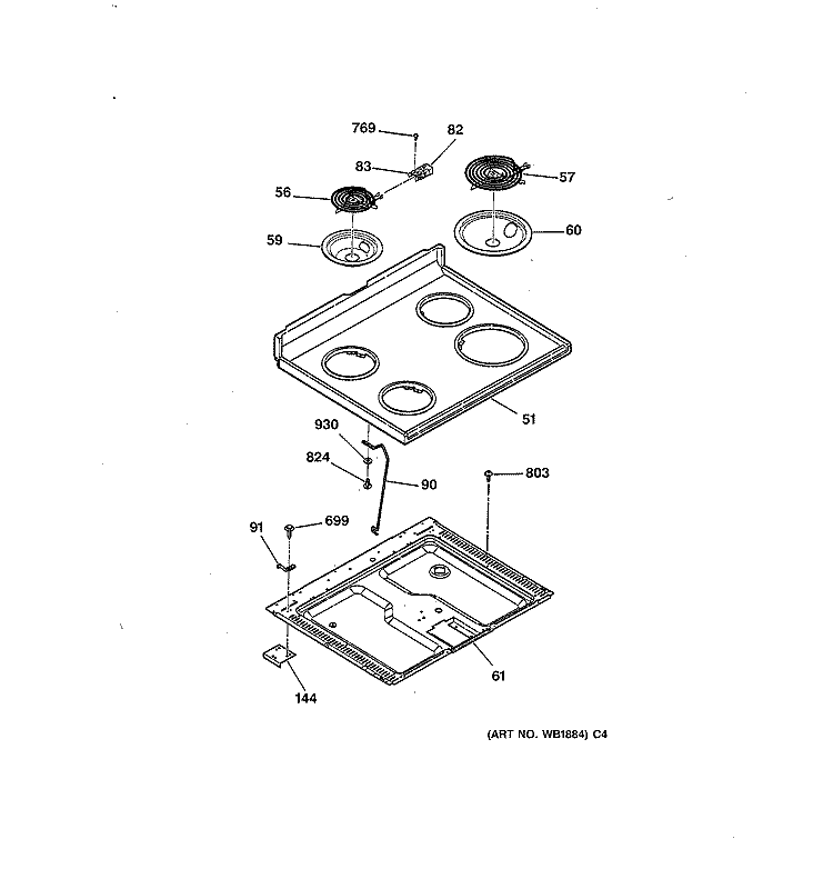 COOKTOP Diagram and Parts List for RB754GY2AD  Hotpoint Range