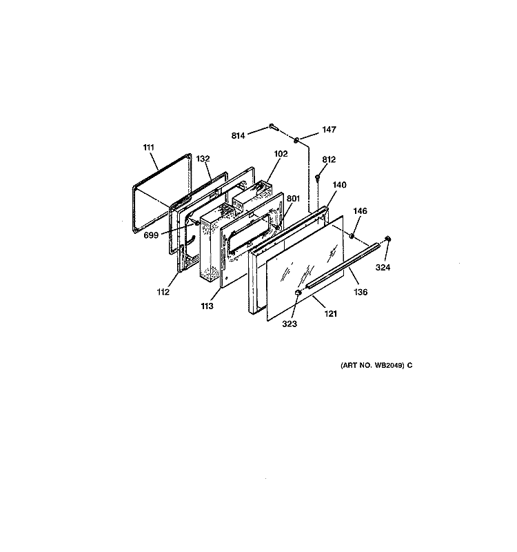 OVEN DOOR Diagram and Parts List for RB754GY2AD  Hotpoint Range