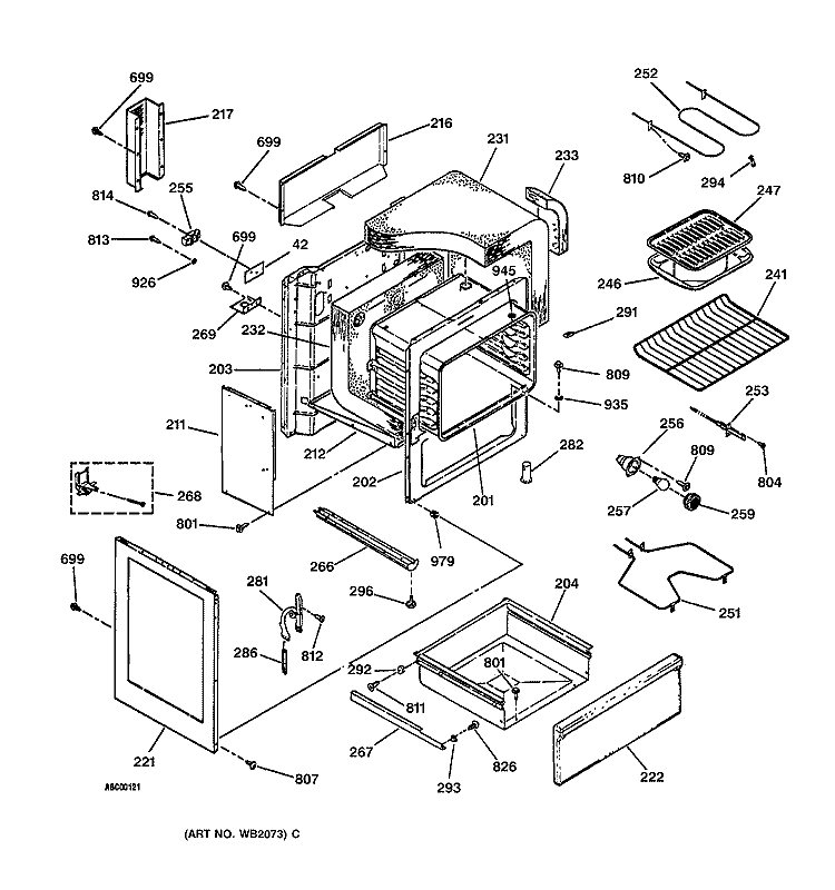 BODY PARTS Diagram and Parts List for RB756GT4WW  Hotpoint Range