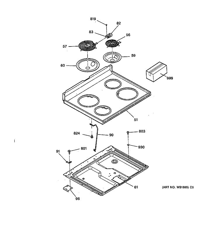 COOKTOP Diagram and Parts List for LEB133GS1WW  General Electric Range